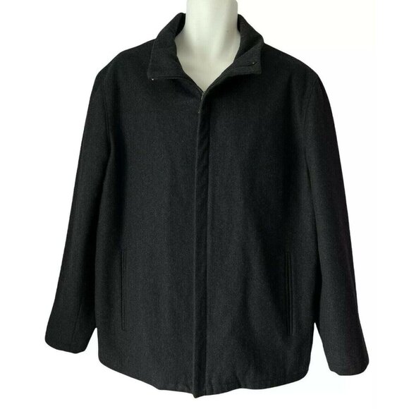 Perry Ellis Mens Wool Blend Jacket Coat L Gray Full Zip Insulated Quilt Lining - Picture 1 of 7